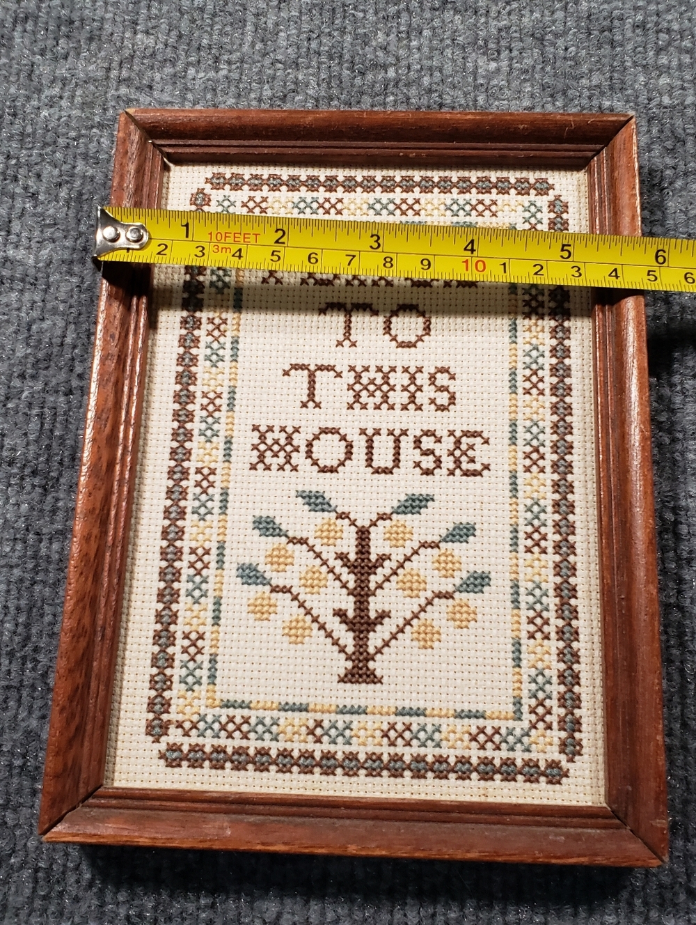 Vintage Cross Stitch Framed Padded Peace To This House Sampler Picture 8"x6" - Picture 3 of 4